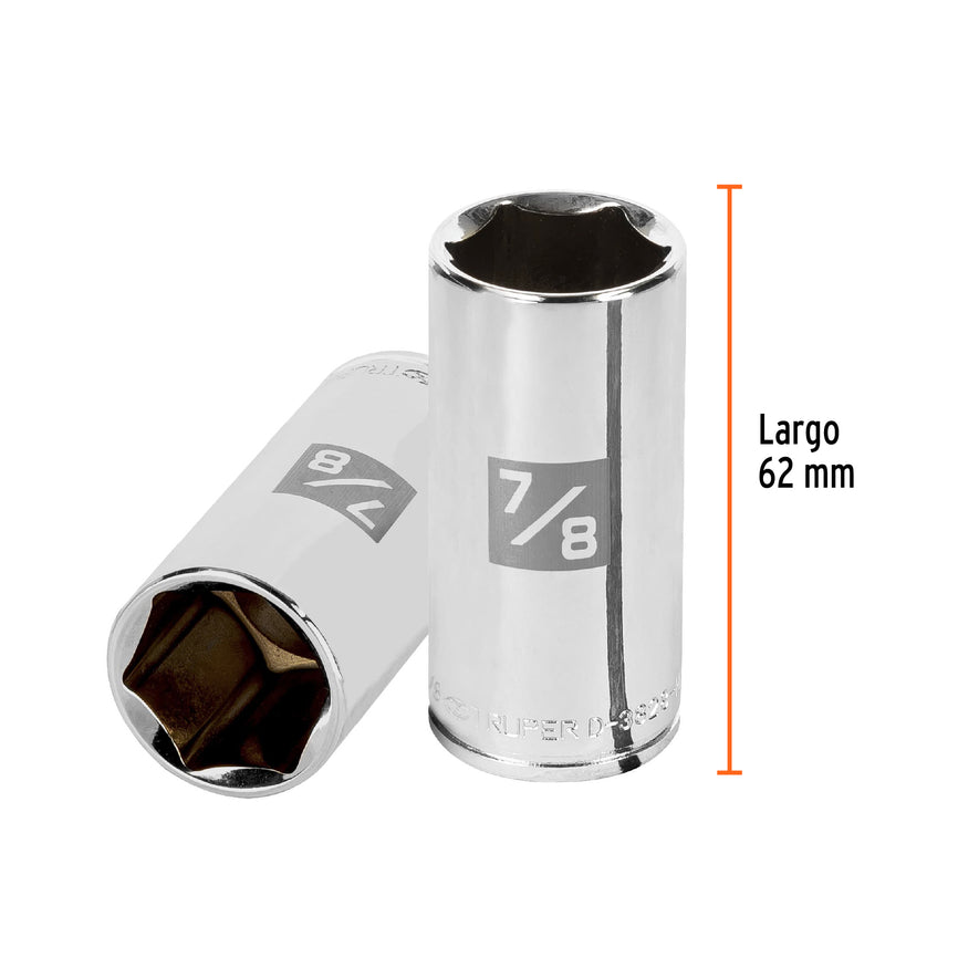 Dado largo de 7/8', 6 puntas, cuadro 3/8', Truper Caja con 6, 13720