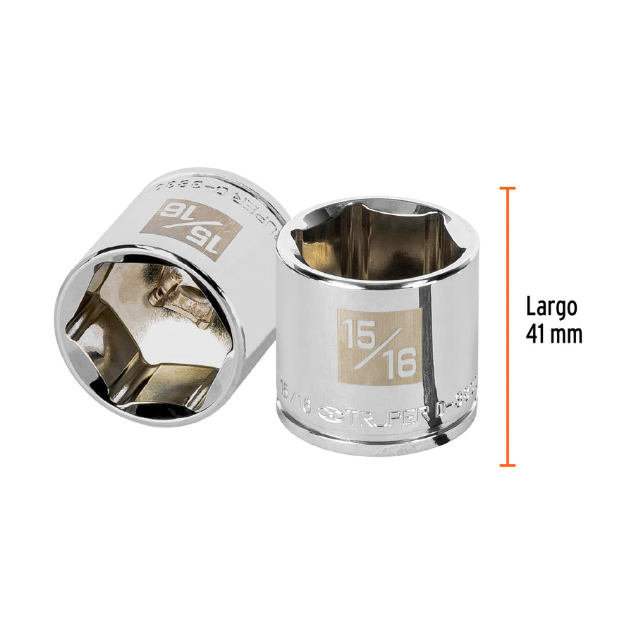 Dado de 15/16', 6 puntas, cuadro 3/8', Truper Caja con 6, 13616