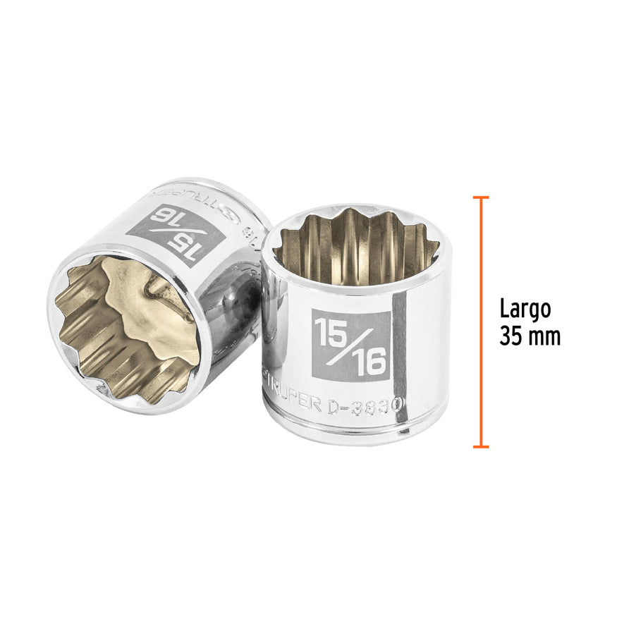 Dado de 15/16', 12 puntas, cuadro 3/8', Truper Caja con 6, 13591