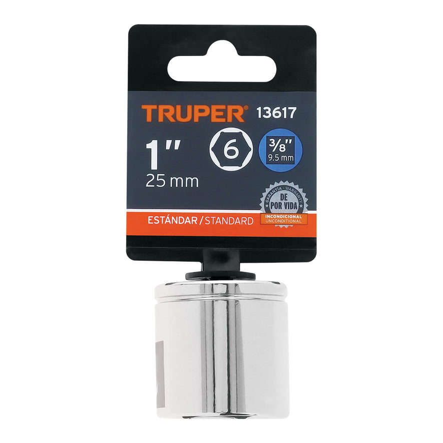 Dado de 1', 6 puntas, cuadro 3/8', Truper Caja con 6, 13617