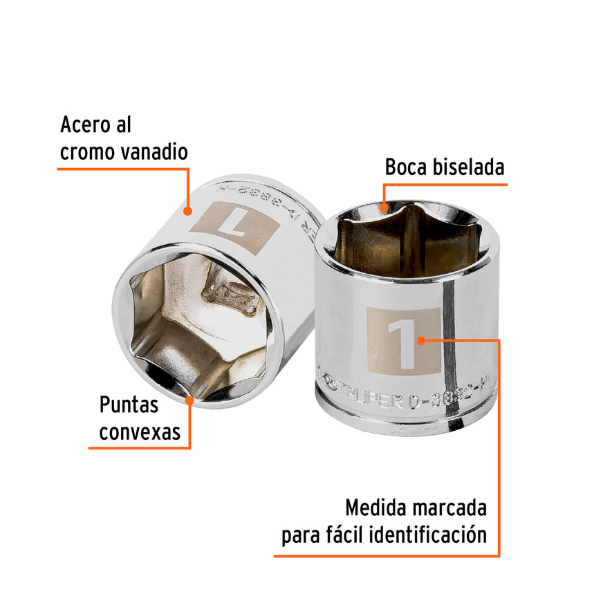 Dado de 1', 6 puntas, cuadro 3/8', Truper Caja con 6, 13617