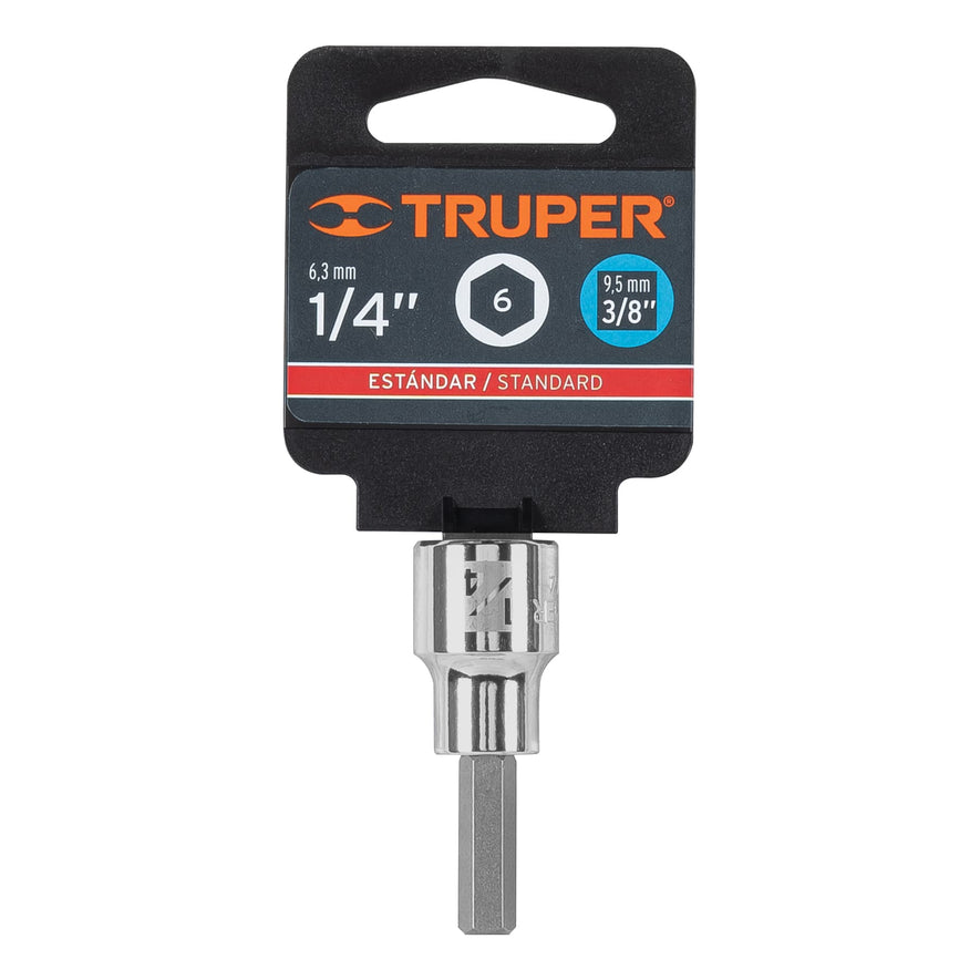 Dado punta hexagonal de 1/4', cuadro 3/8', Truper Caja con 6, 13465