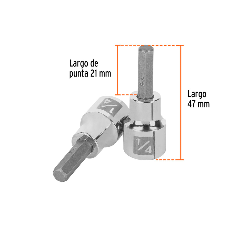 Dado punta hexagonal de 1/4', cuadro 3/8', Truper Caja con 6, 13465