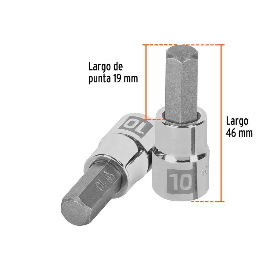 Dado punta hexagonal de 10 mm, cuadro 3/8', Truper Caja con 6, 13490