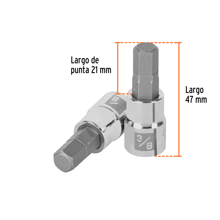 Dado punta hexagonal de 3/8', cuadro 3/8', Truper Caja con 6, 13467