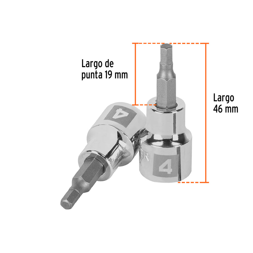 Dado punta hexagonal de 4 mm, cuadro 3/8', Truper Caja con 6, 13485