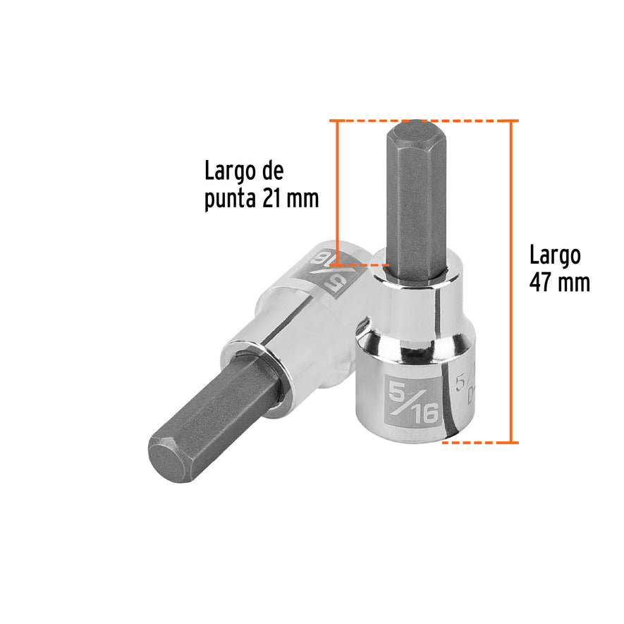 Dado punta hexagonal de 5/16', cuadro 3/8', Truper Caja con 6, 13466