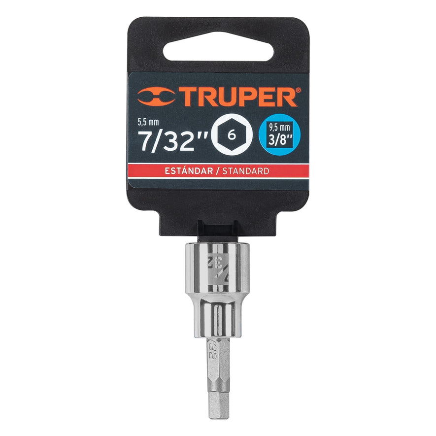 Dado punta hexagonal de 7/32', cuadro 3/8', Truper Caja con 6, 13464