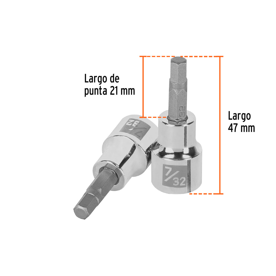 Dado punta hexagonal de 7/32', cuadro 3/8', Truper Caja con 6, 13464