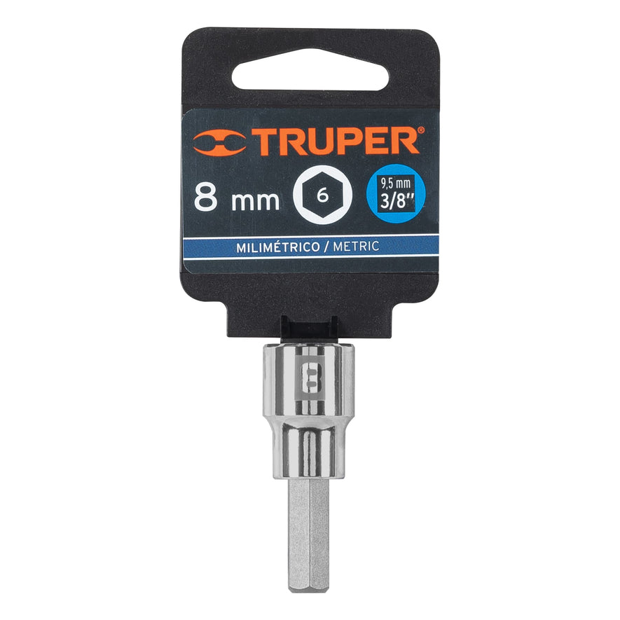 Dado punta hexagonal de 8 mm, cuadro 3/8', Truper Caja con 6, 13489
