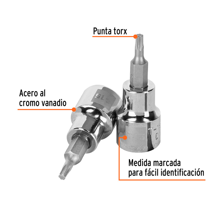 Dado punta torx T-15, cuadro 3/8', Truper Caja con 6, 13569