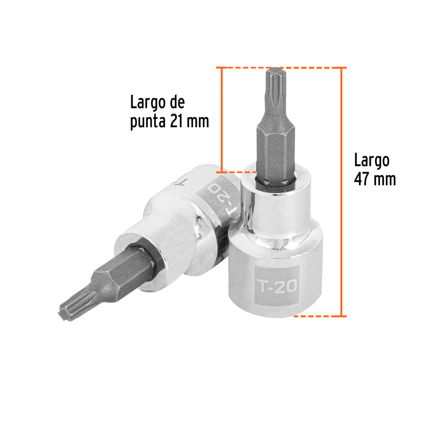 Dado punta torx T-20, cuadro 3/8', Truper Caja con 6, 13570