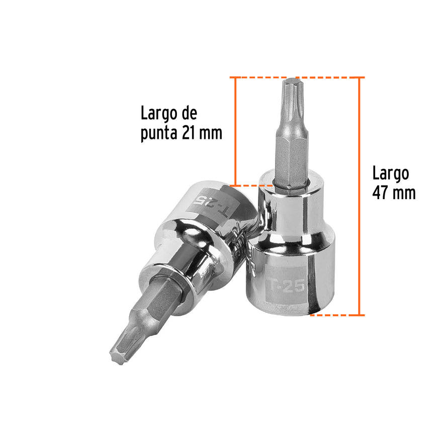 Dado punta torx T-25, cuadro 3/8', Truper Caja con 6, 13571