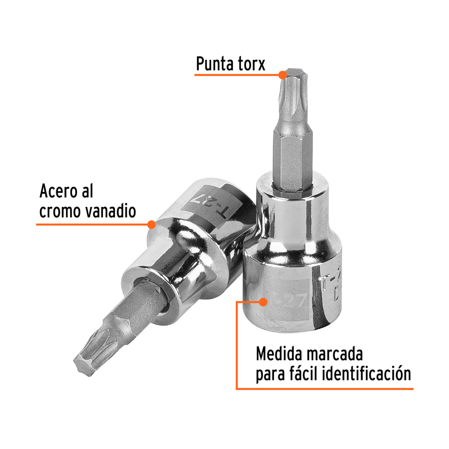 Dado punta torx T-27, cuadro 3/8', Truper Caja con 6, 13572