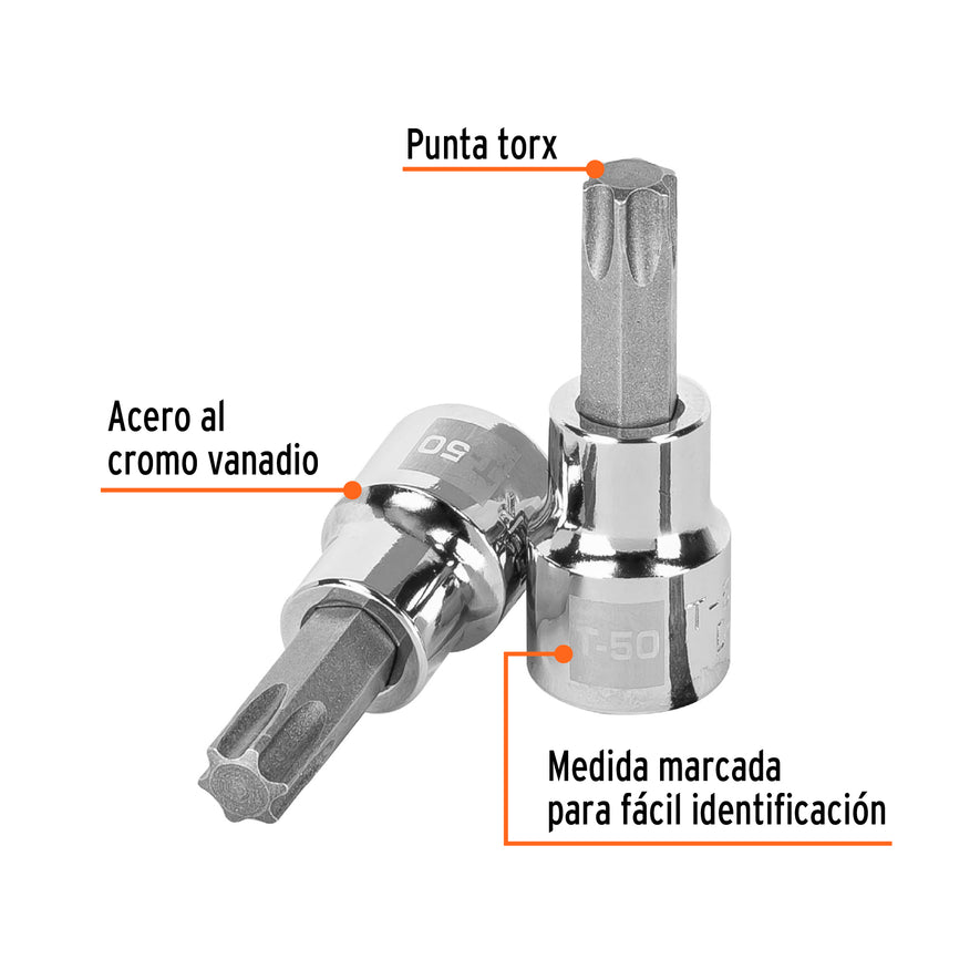 Dado punta torx T-50, cuadro 3/8', Truper Caja con 6, 13576