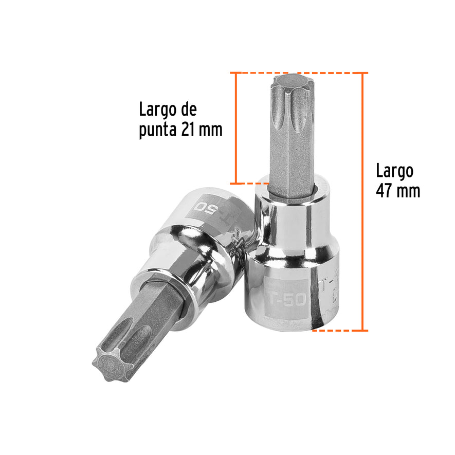 Dado punta torx T-50, cuadro 3/8', Truper Caja con 6, 13576