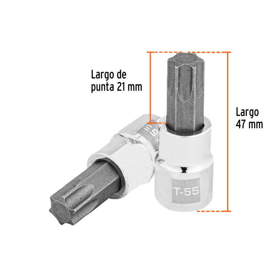 Dado punta torx T-55, cuadro 3/8', Truper Caja con 6, 13577