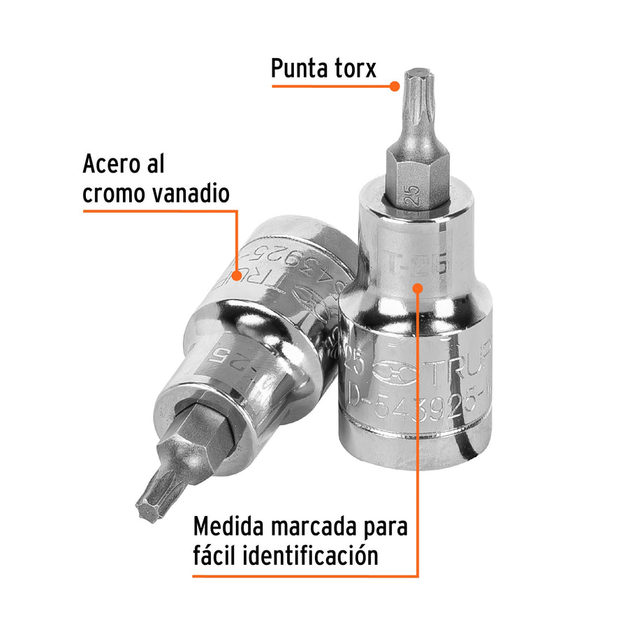 Dado punta torx T-25, cuadro 1/2', Truper Caja con 6, 13435