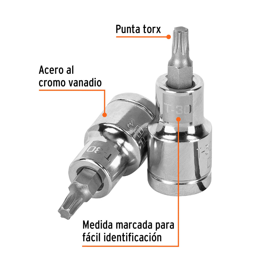 Dado punta torx T-30, cuadro 1/2', Truper Caja con 6, 13436