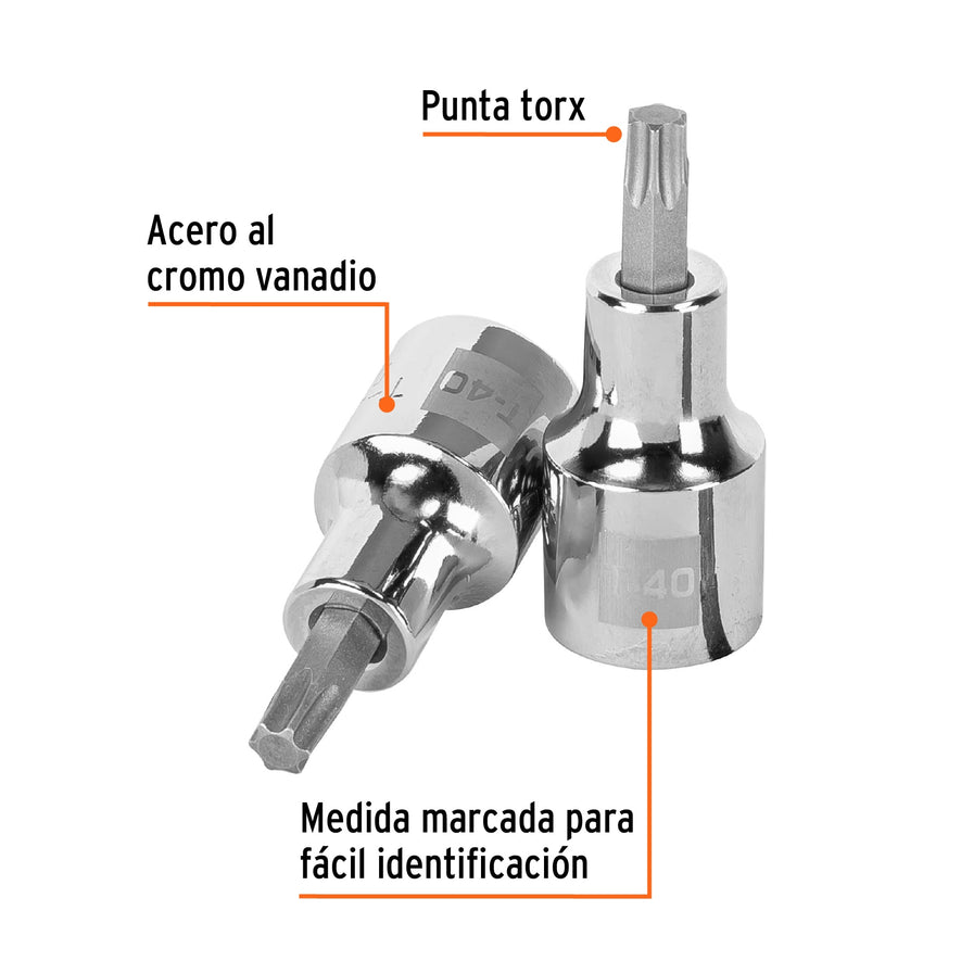 Dado punta torx T-40, cuadro 1/2', Truper Caja con 6, 13437
