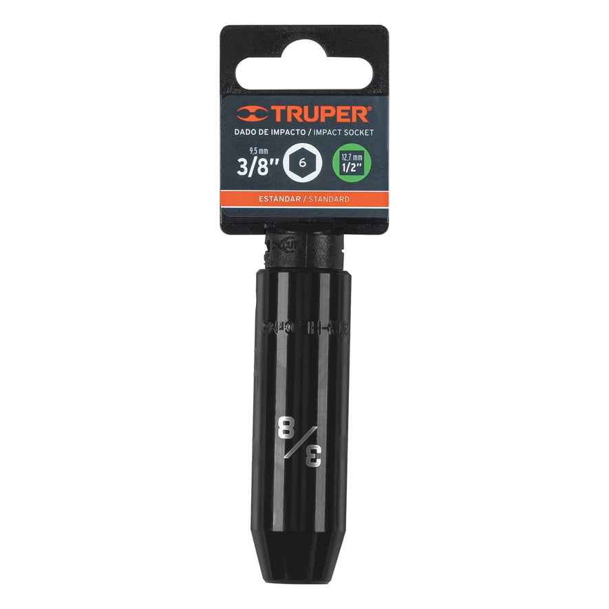 Dado largo impacto de 3/8', 6 puntas, cuadro 1/2', Truper Caja con 6, 13386