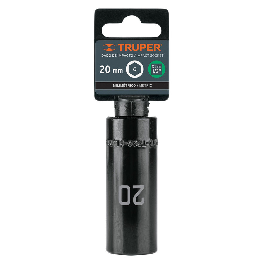 Dado largo cuadro 1/2' de impacto 6 puntas de 20 mm, Truper Caja con 6, 12432
