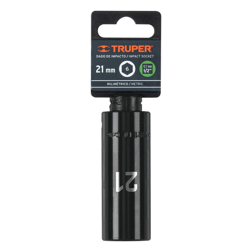 Dado largo cuadro 1/2' de impacto 6 puntas de 21 mm, Truper Caja con 6, 12433
