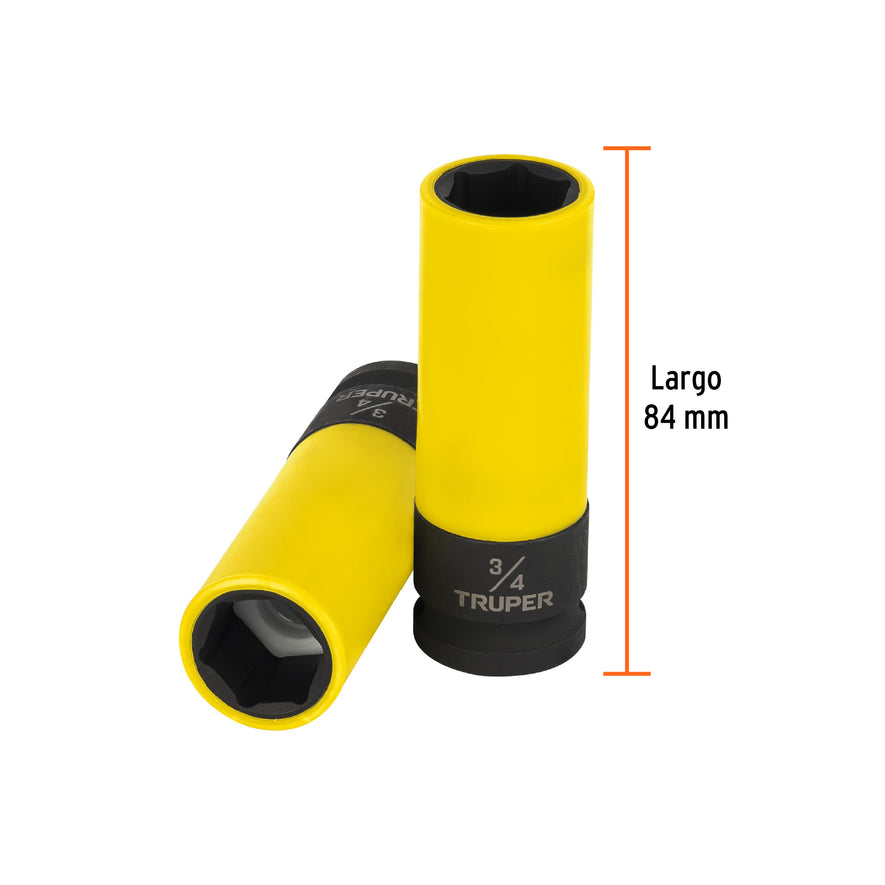 Dado largo impacto prot. plást. 3/4', 6 puntas, cuadro 1/2' Caja con 6, 100927