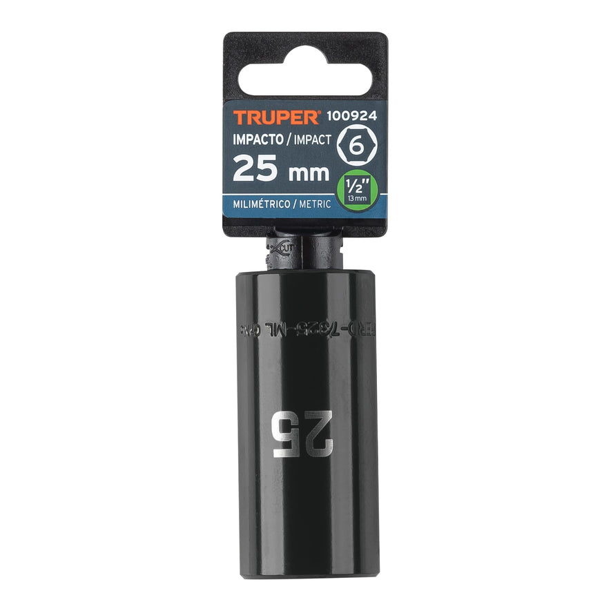 Dado largo impacto de 25 mm, 6 puntas, cuadro 1/2', Truper Caja con 6, 100924