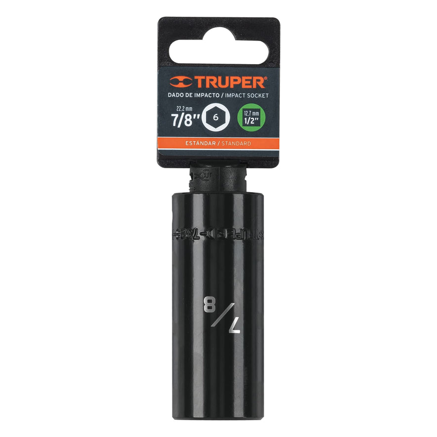 Dado largo impacto de 7/8', 6 puntas, cuadro 1/2', Truper Caja con 6, 13394