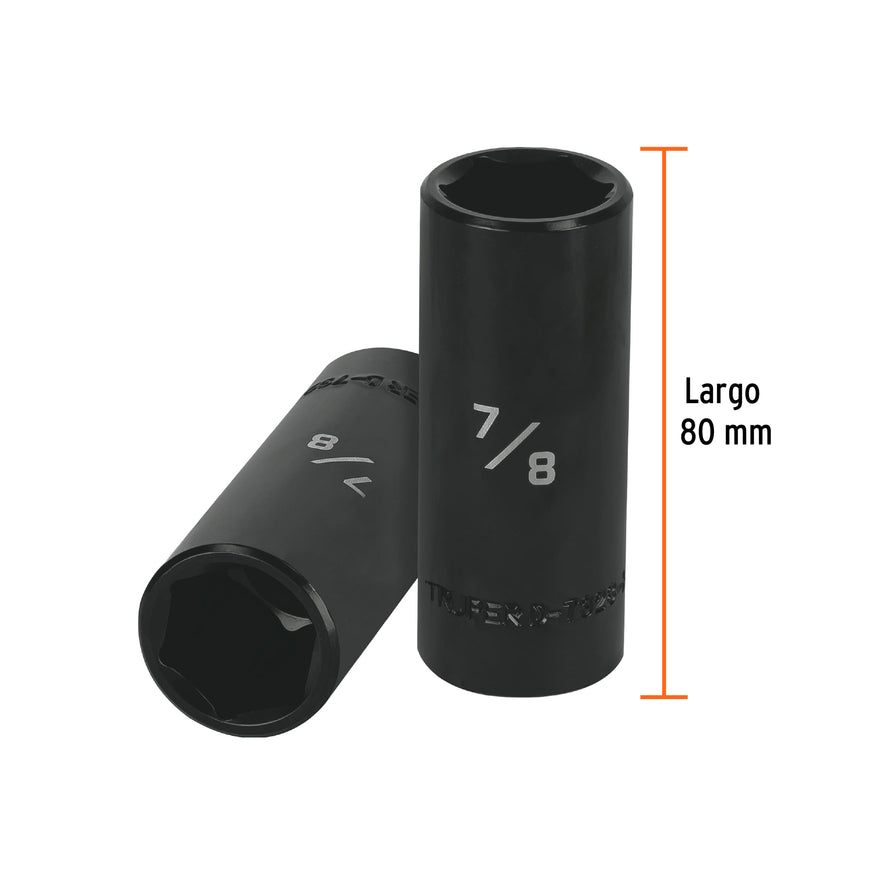 Dado largo impacto de 7/8', 6 puntas, cuadro 1/2', Truper Caja con 6, 13394