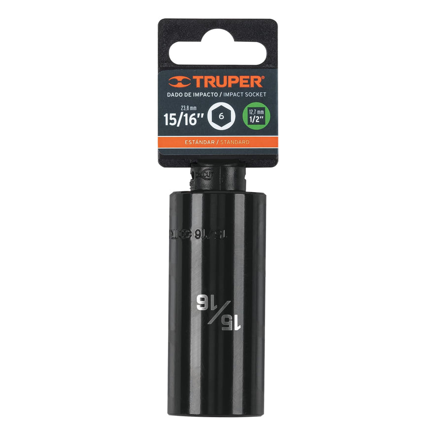 Dado largo impacto de 15/16', 6 puntas, cuadro 1/2', Truper Caja con 6, 13395