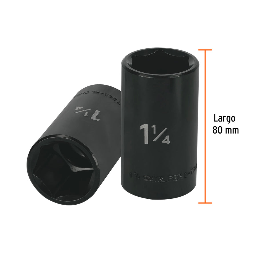 Dado largo impacto de 1-1/4', 6 puntas, cuadro 1/2', Truper Caja con 6, 13402