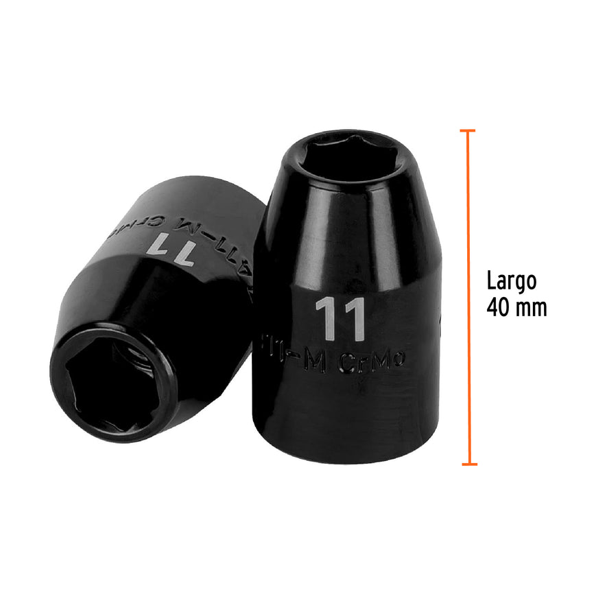 Dado cuadro 1/2' de impacto 6 puntas de 11 mm, Truper Caja con 6, 12411