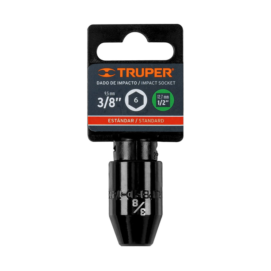 Dado de impacto de 3/8', 6 puntas, cuadro 1/2', Truper Caja con 6, 13375