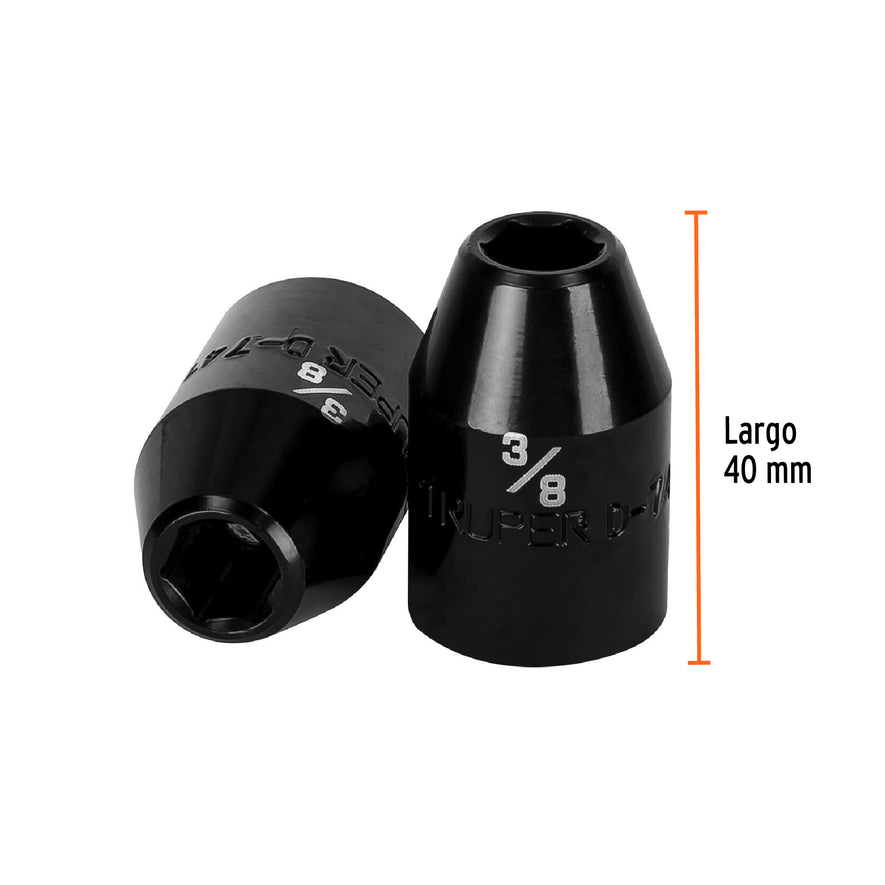 Dado de impacto de 3/8', 6 puntas, cuadro 1/2', Truper Caja con 6, 13375