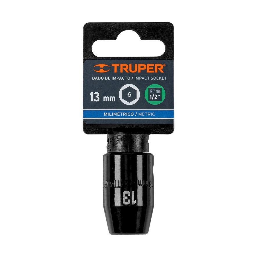 Dado cuadro 1/2' de impacto 6 puntas de 13 mm, Truper Caja con 6, 12413