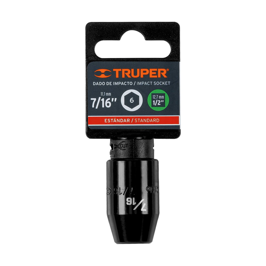 Dado de impacto de 7/16', 6 puntas, cuadro 1/2', Truper Caja con 6, 13376