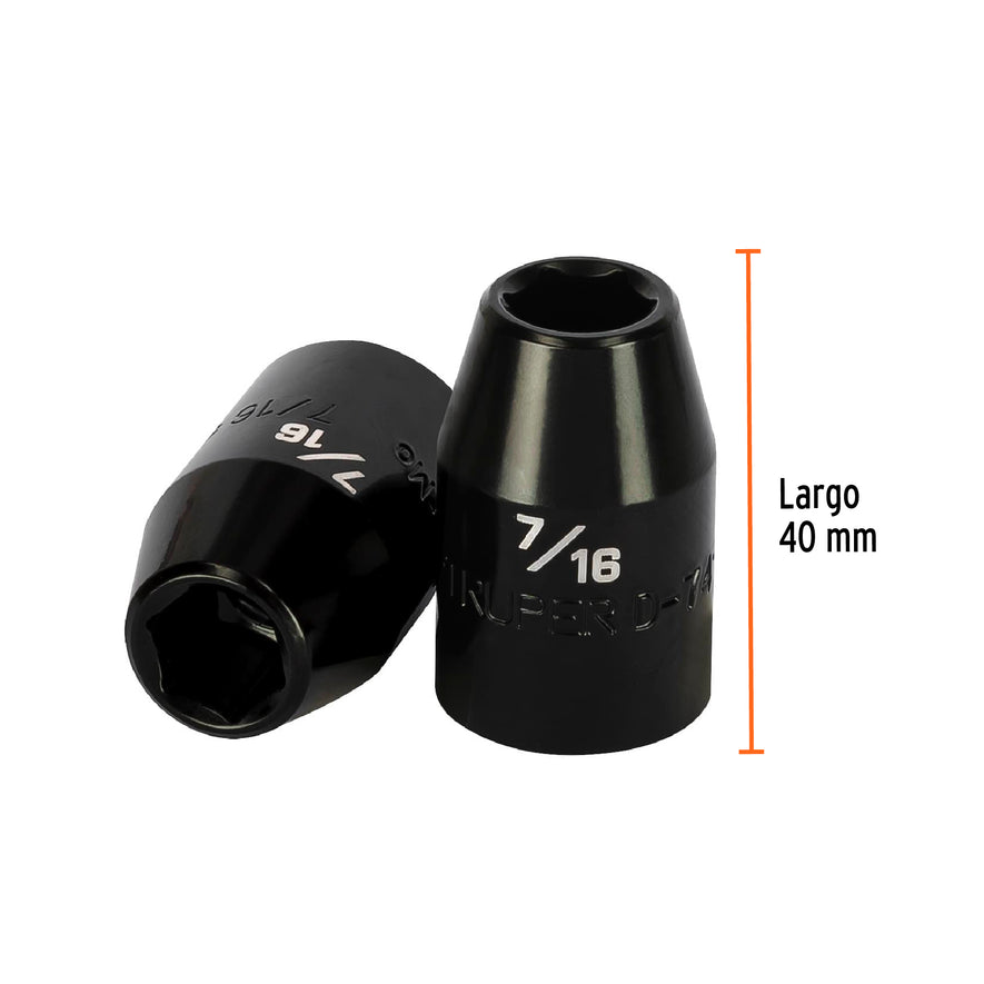 Dado de impacto de 7/16', 6 puntas, cuadro 1/2', Truper Caja con 6, 13376