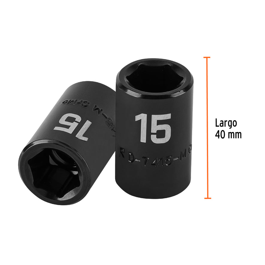 Dado cuadro 1/2' de impacto 6 puntas de 15 mm, Truper Caja con 6, 12415