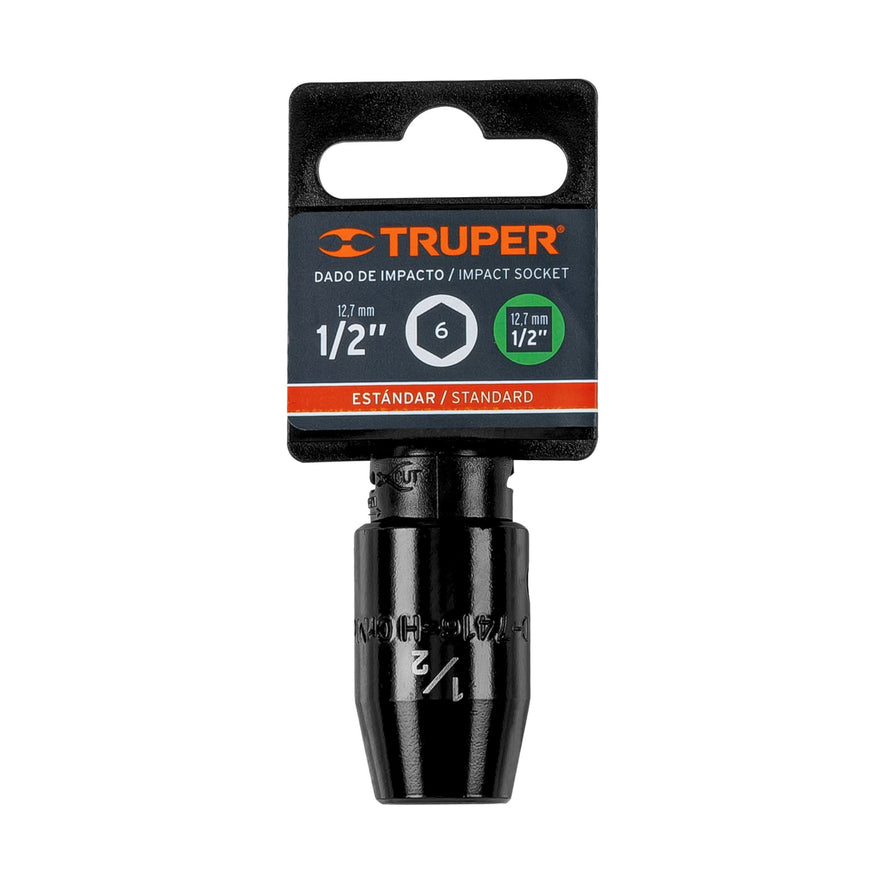 Dado de impacto de 1/2', 6 puntas, cuadro 1/2', Truper Caja con 6, 13377
