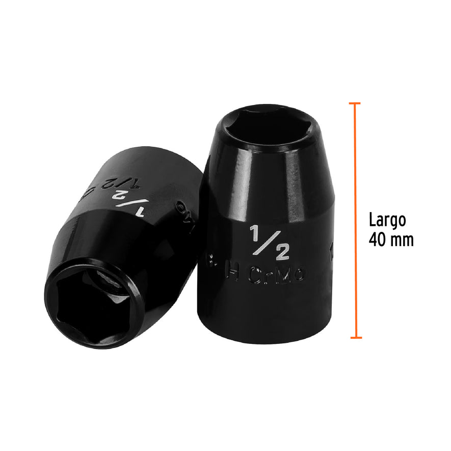 Dado de impacto de 1/2', 6 puntas, cuadro 1/2', Truper Caja con 6, 13377