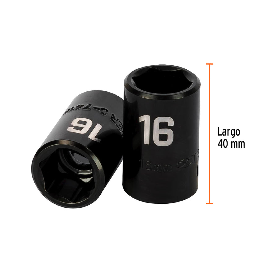 Dado cuadro 1/2' de impacto 6 puntas de 16 mm, Truper Caja con 6, 12416