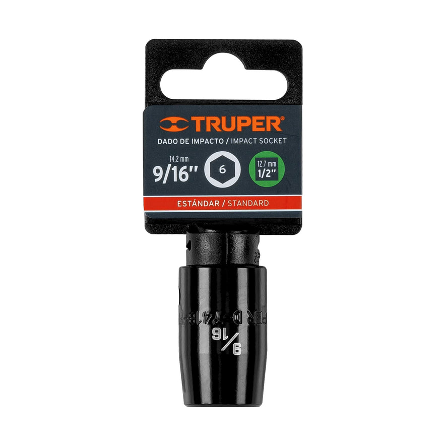 Dado de impacto de 9/16', 6 puntas, cuadro 1/2', Truper Caja con 6, 13378