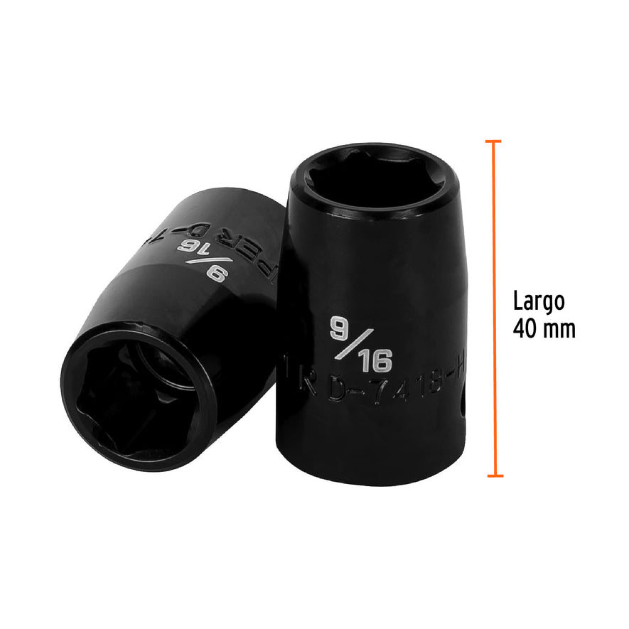 Dado de impacto de 9/16', 6 puntas, cuadro 1/2', Truper Caja con 6, 13378