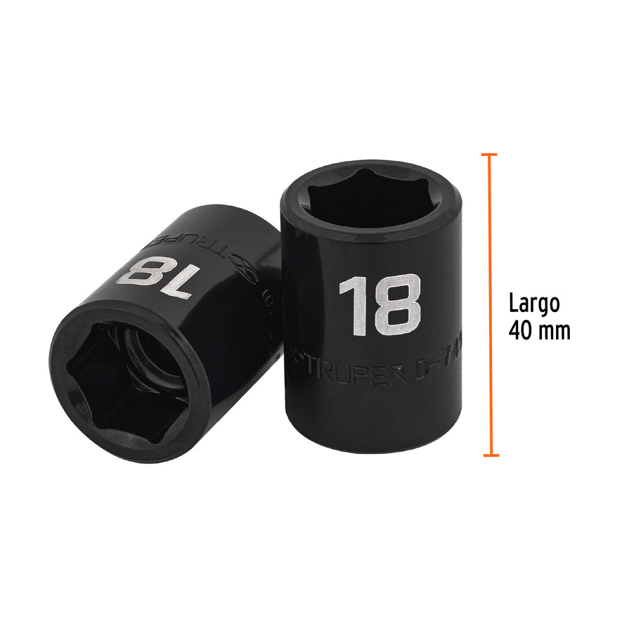 Dado cuadro 1/2' de impacto 6 puntas de 18 mm, Truper Caja con 6, 12418