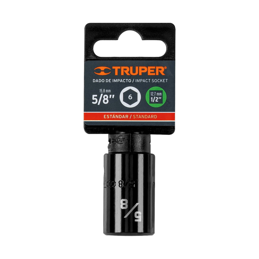 Dado de impacto de 5/8', 6 puntas cuadro 1/2', Truper Caja con 6, 13379