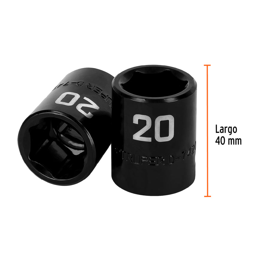 Dado cuadro 1/2' de impacto 6 puntas de 20 mm, Truper Caja con 6, 12420