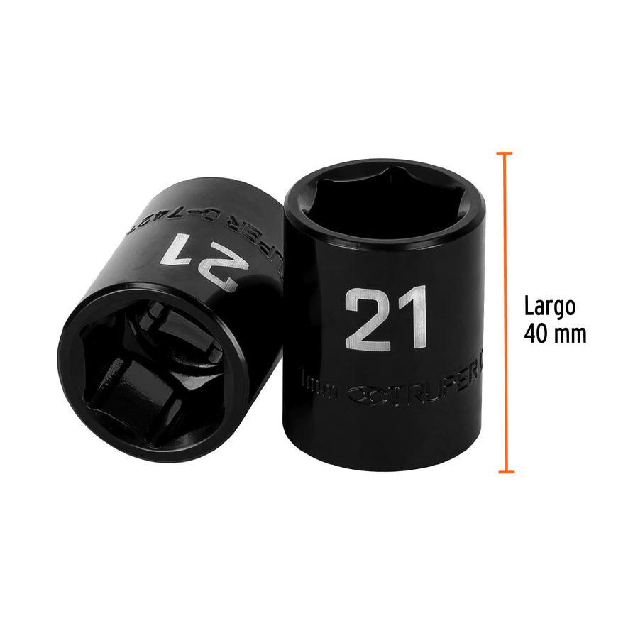 Dado cuadro 1/2' de impacto 6 puntas de 21 mm, Truper Caja con 6, 12421
