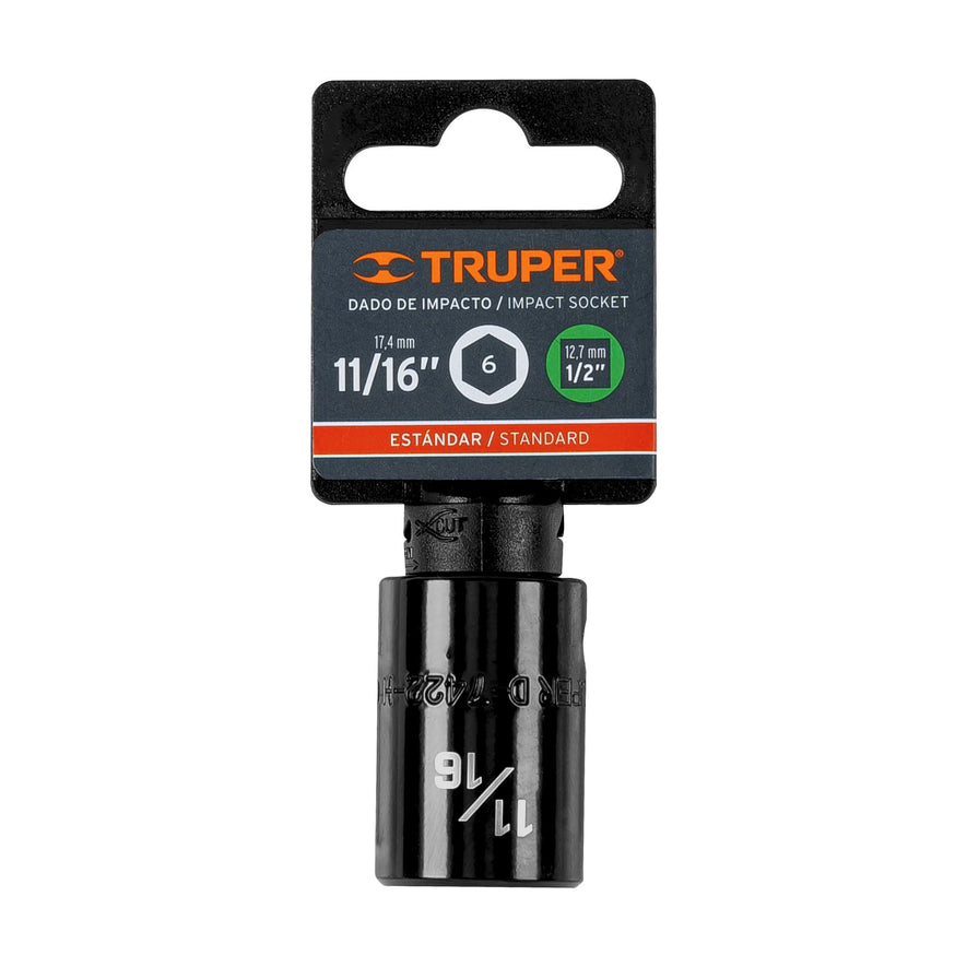 Dado de impacto de 11/16', 6 puntas, cuadro 1/2', Truper Caja con 6, 13380